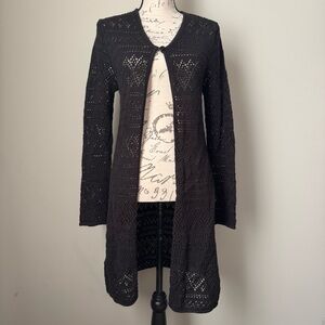 Long Black Open-Front Women's Sweater